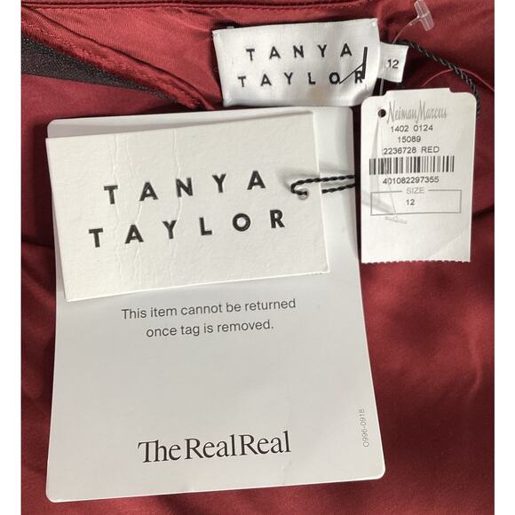 TANYA TAYLOR Leah One-Shoulder Satin Dress Red Size 12 Flowy Dressy - Picture 5 of 16